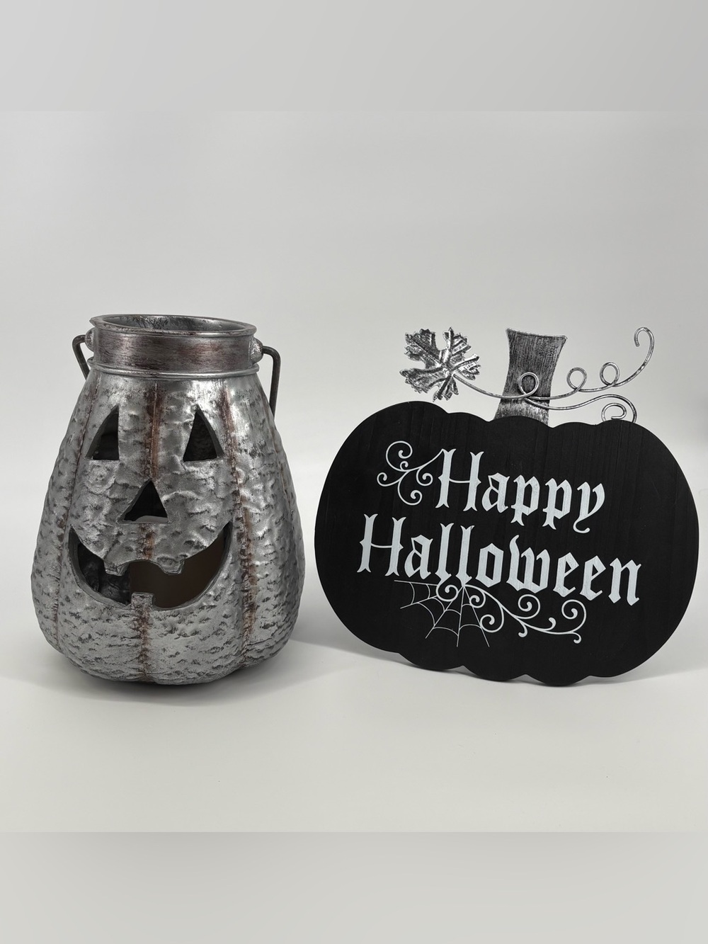 Hobby Lobby Black & Silver Halloween Pumpkin Décor Duo